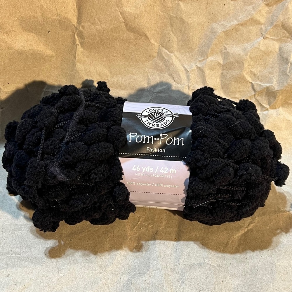 Loops & Threads 3oz Pom-Pom Fashion Yarn Black Super Bulky 6 Polyester 46yds